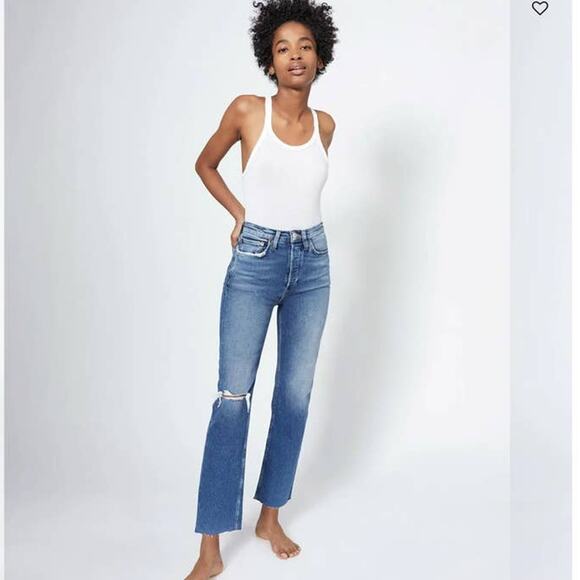 RE/DONE Ultra High Rise Stove Pipe Vintage Indigo Destroy Size 25 - Picture 4 of 14